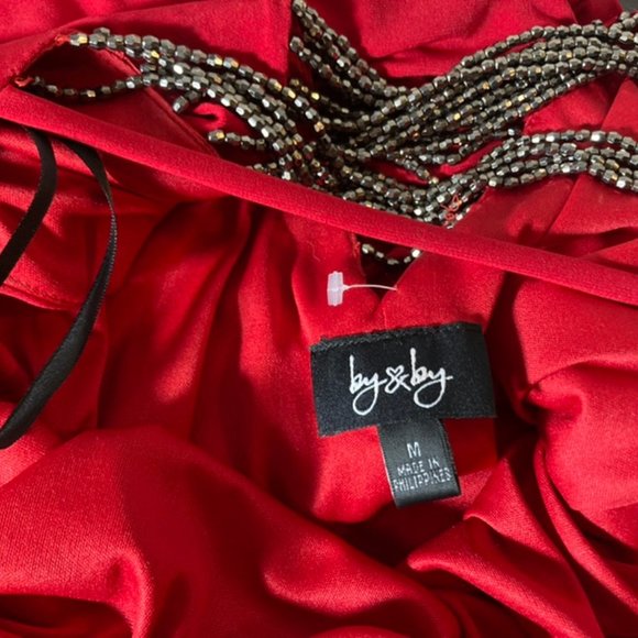 By & By Red Bodycon Dress Beaded Open Back Size Medium - Picture 4 of 4